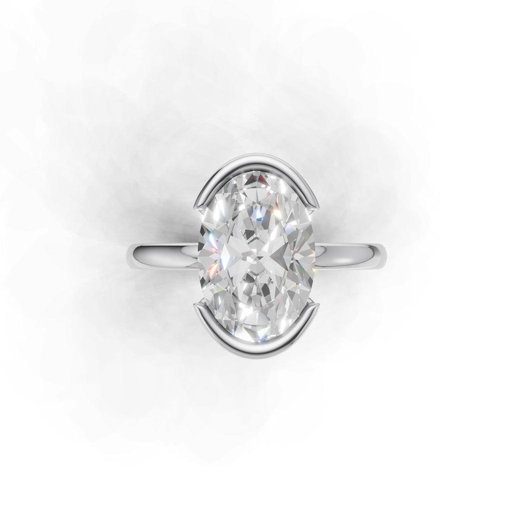 3 ct Lab Diamond Half-Bezel Ring, IGI Certified Lab Grown Diamond, Yellow Gold Solitaire 3ct White Gold Oval
