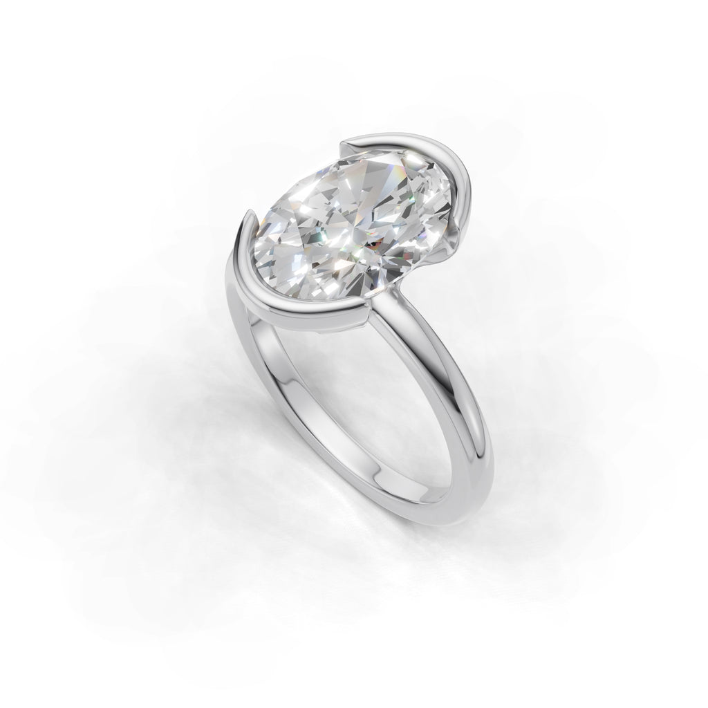 3 ct Lab Diamond Half-Bezel Ring, IGI Certified Lab Grown Diamond, Yellow Gold Solitaire 3ct White Gold Oval