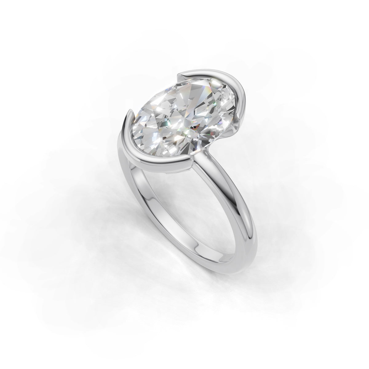 3 ct Lab Diamond Half-Bezel Ring, IGI Certified Lab Grown Diamond, Yellow Gold Solitaire 3ct White Gold Oval