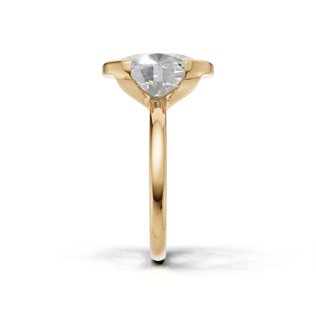 3 ct Lab Diamond Half-Bezel Ring, IGI Certified Lab Grown Diamond, Yellow Gold Solitaire 3ct Yellow Gold Oval