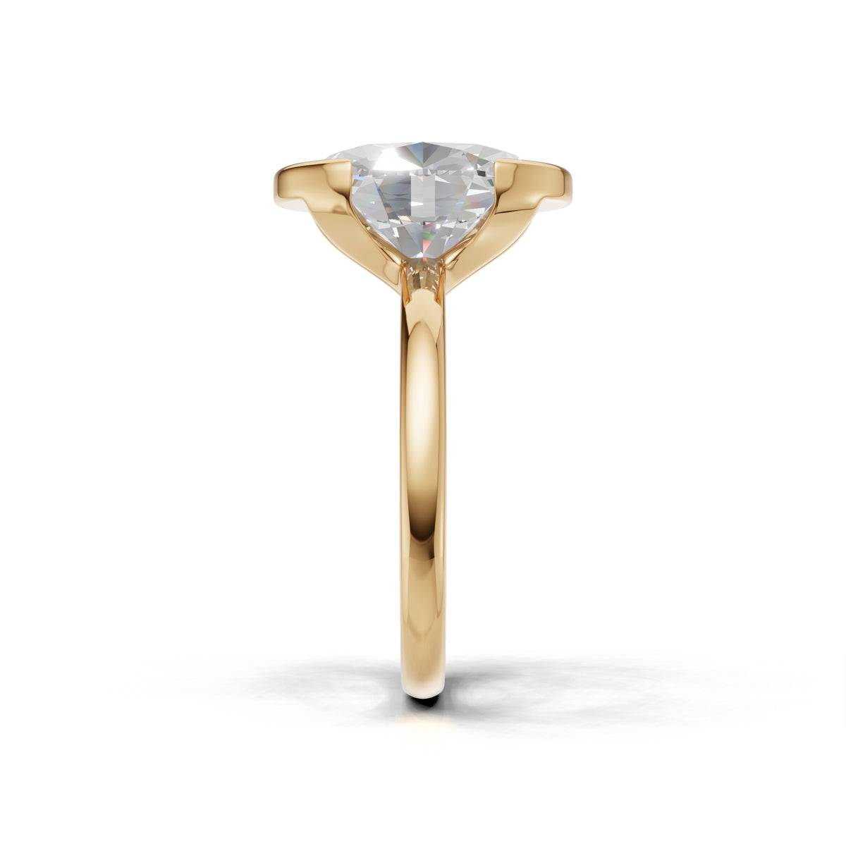 3 ct Lab Diamond Half-Bezel Ring, IGI Certified Lab Grown Diamond, Yellow Gold Solitaire 3ct Yellow Gold Oval