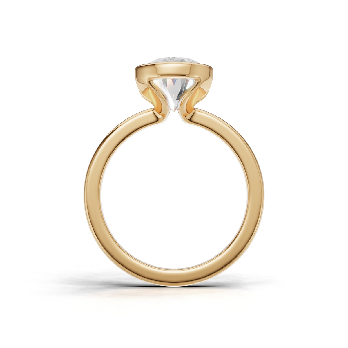 3 ct Lab Diamond Half-Bezel Ring, IGI Certified Lab Grown Diamond, Yellow Gold Solitaire 3ct Yellow Gold Oval