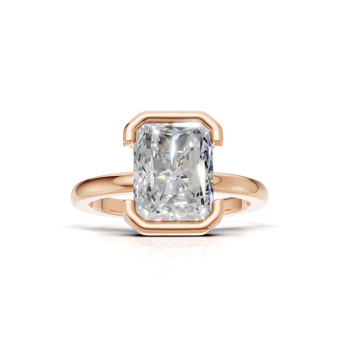 3 ct Lab Diamond Half-Bezel Ring, IGI Certified Lab Grown Diamond, Yellow Gold Solitaire 3ct Rose Gold Radiant