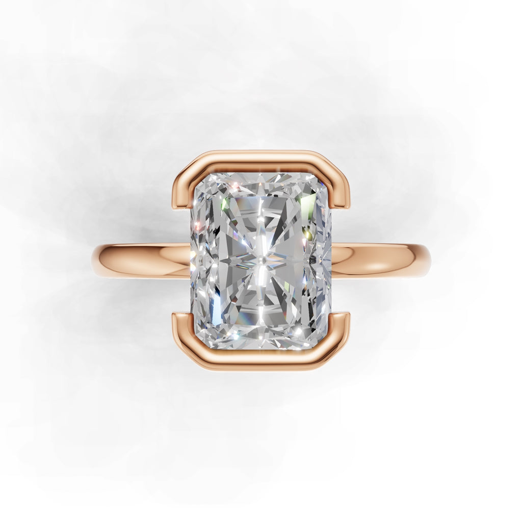 3 ct Lab Diamond Half-Bezel Ring, IGI Certified Lab Grown Diamond, Yellow Gold Solitaire 3ct Rose Gold Radiant