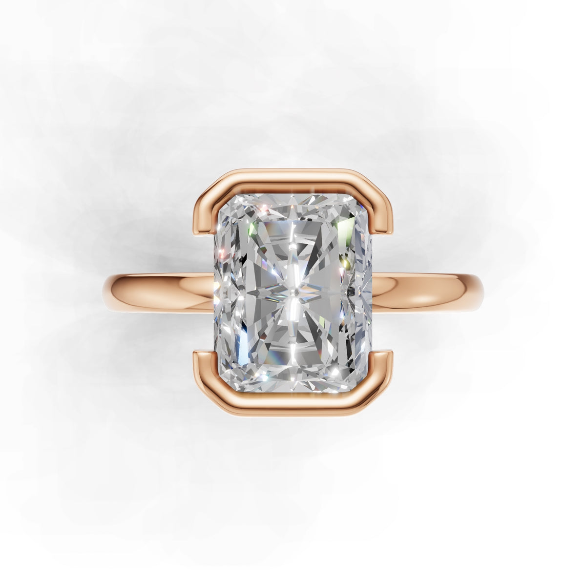 3 ct Lab Diamond Half-Bezel Ring, IGI Certified Lab Grown Diamond, Yellow Gold Solitaire 3ct Rose Gold Radiant