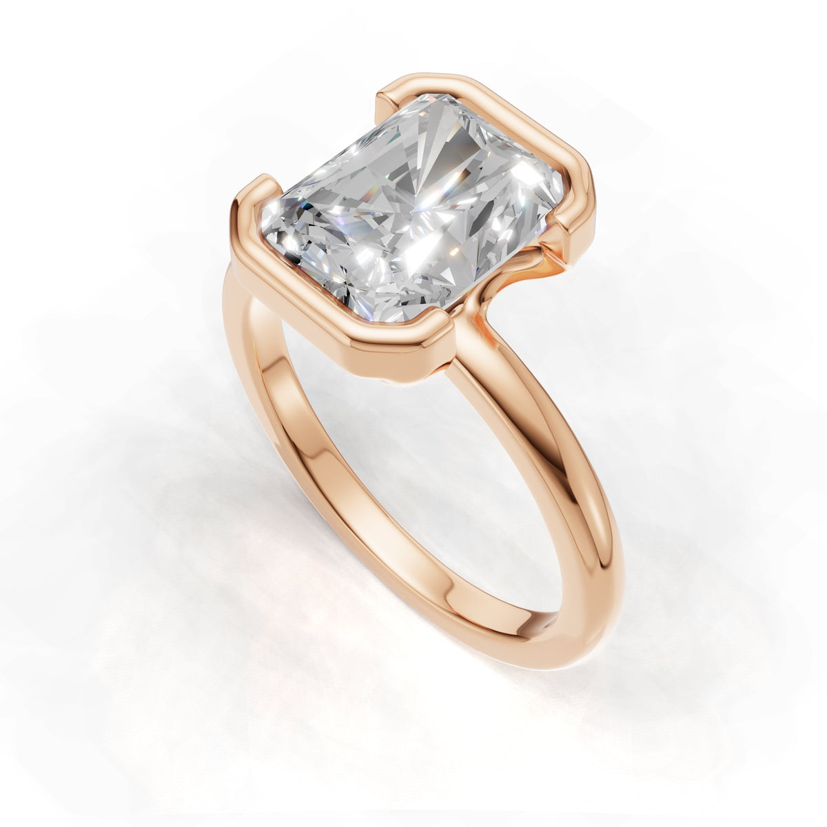 3 ct Lab Diamond Half-Bezel Ring, IGI Certified Lab Grown Diamond, Yellow Gold Solitaire 3ct Rose Gold Radiant