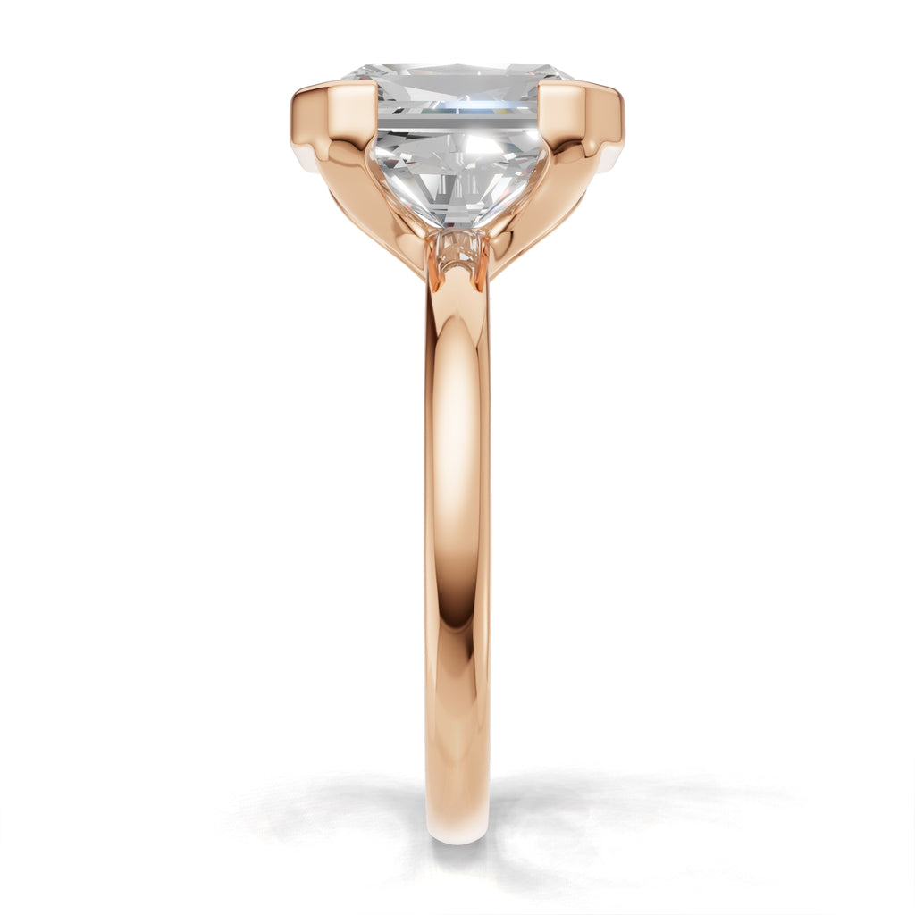 3 ct Lab Diamond Half-Bezel Ring, IGI Certified Lab Grown Diamond, Yellow Gold Solitaire 3ct Rose Gold Radiant