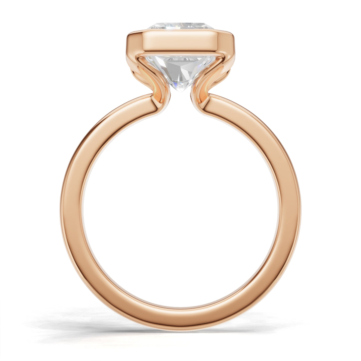 3 ct Lab Diamond Half-Bezel Ring, IGI Certified Lab Grown Diamond, Yellow Gold Solitaire 3ct Rose Gold Radiant