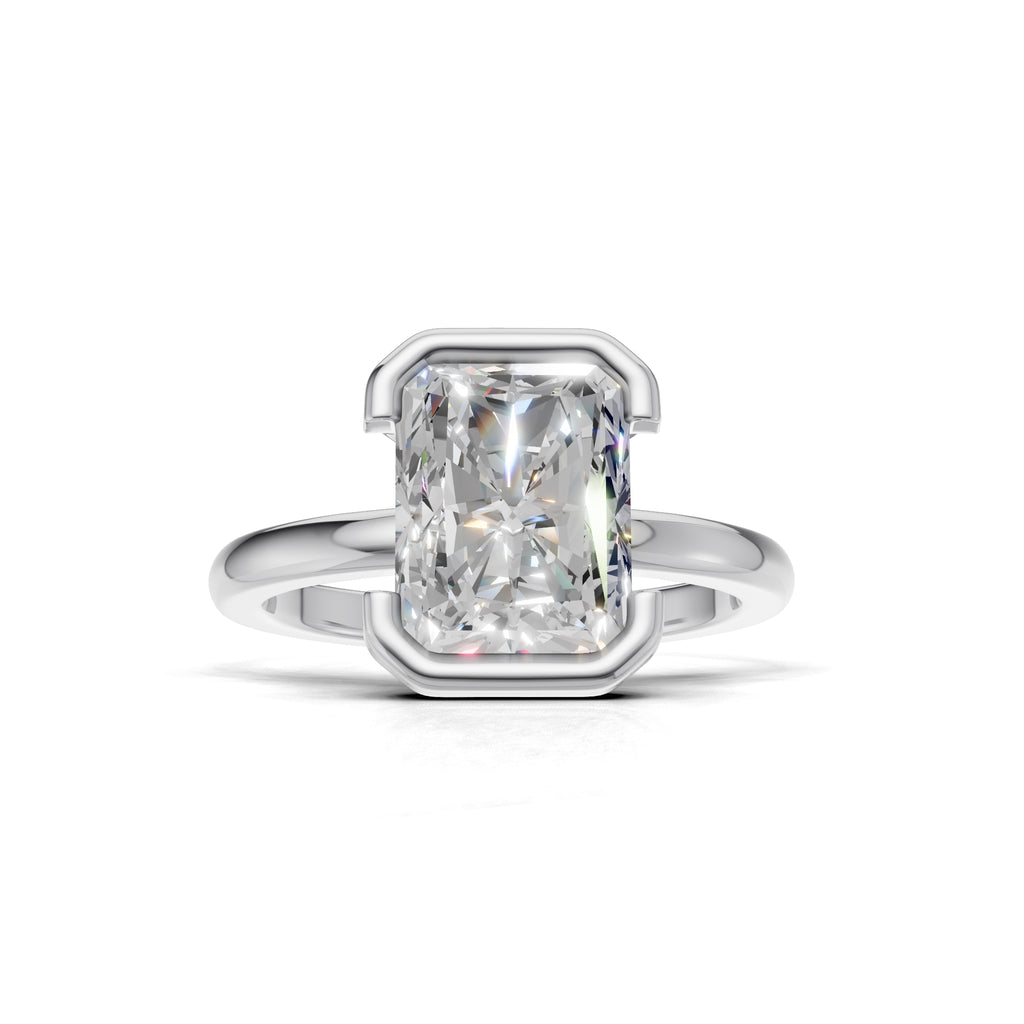 3 ct Lab Diamond Half-Bezel Ring, IGI Certified Lab Grown Diamond, Yellow Gold Solitaire 3ct White Gold Radiant