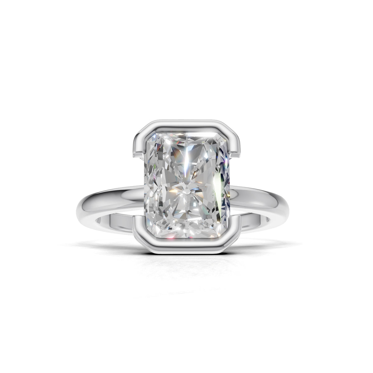 3 ct Lab Diamond Half-Bezel Ring, IGI Certified Lab Grown Diamond, Yellow Gold Solitaire 3ct White Gold Radiant