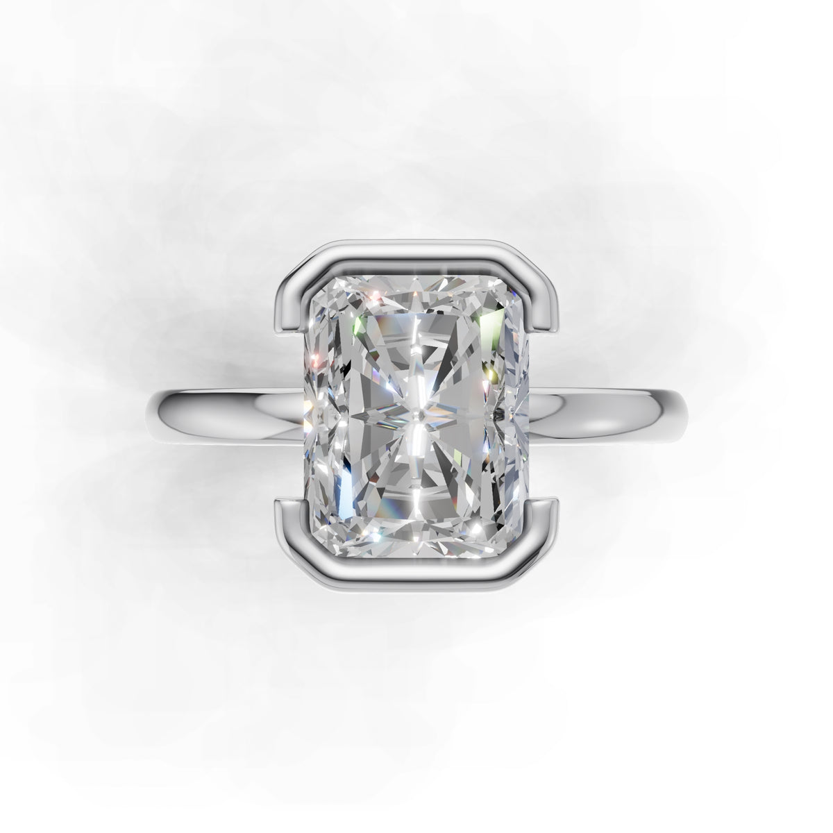 3 ct Lab Diamond Half-Bezel Ring, IGI Certified Lab Grown Diamond, Yellow Gold Solitaire 3ct White Gold Radiant
