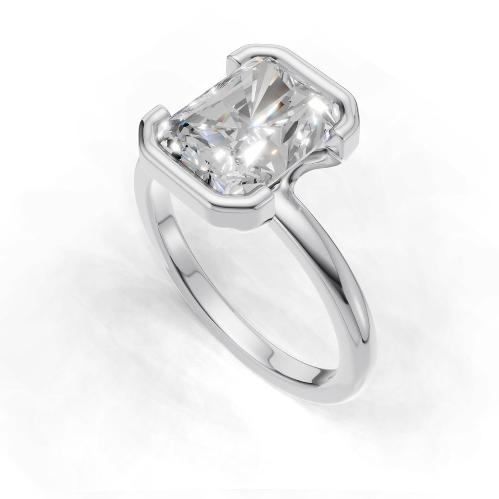 3 ct Lab Diamond Half-Bezel Ring, IGI Certified Lab Grown Diamond, Yellow Gold Solitaire 3ct White Gold Radiant