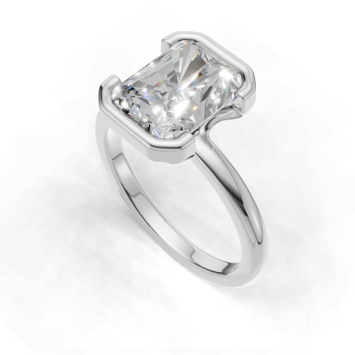 3 ct Lab Diamond Half-Bezel Ring, IGI Certified Lab Grown Diamond, Yellow Gold Solitaire 3ct White Gold Radiant