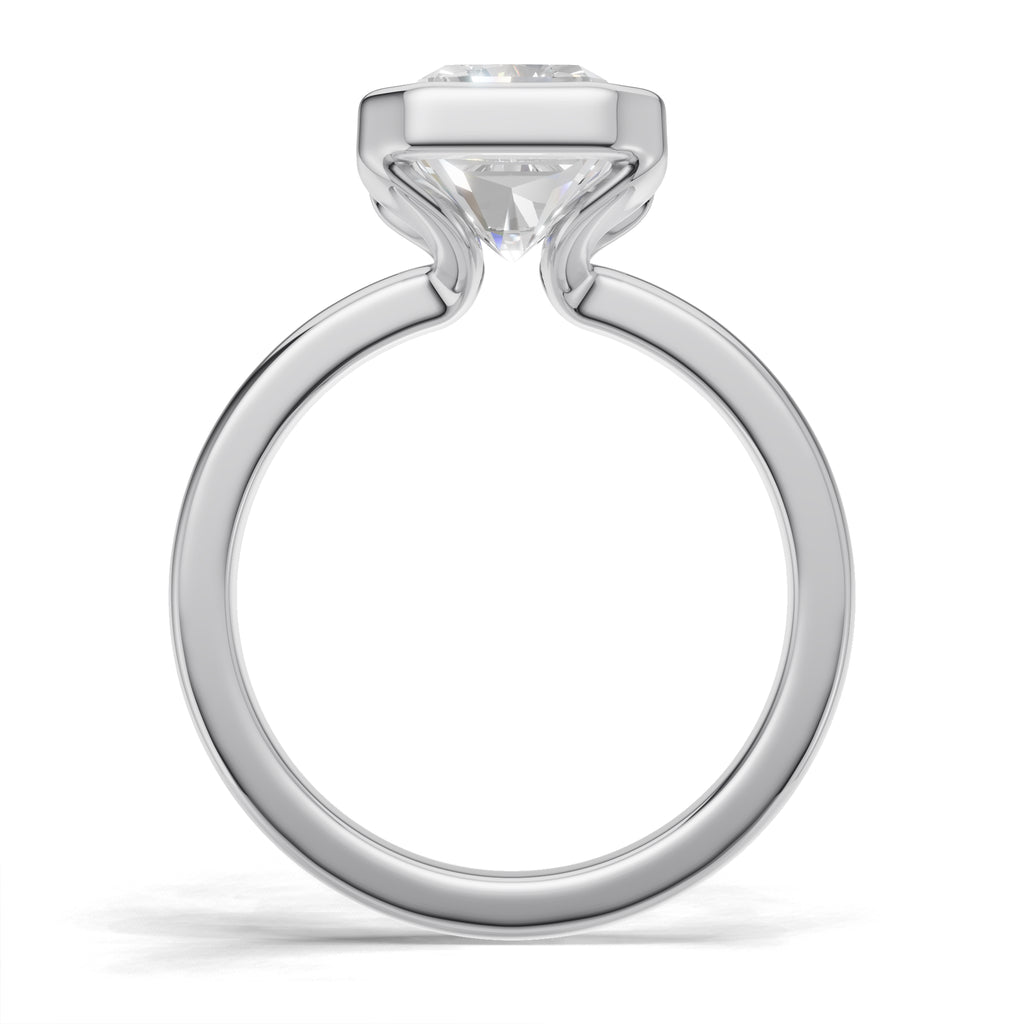 3 ct Lab Diamond Half-Bezel Ring, IGI Certified Lab Grown Diamond, Yellow Gold Solitaire 3ct White Gold Radiant