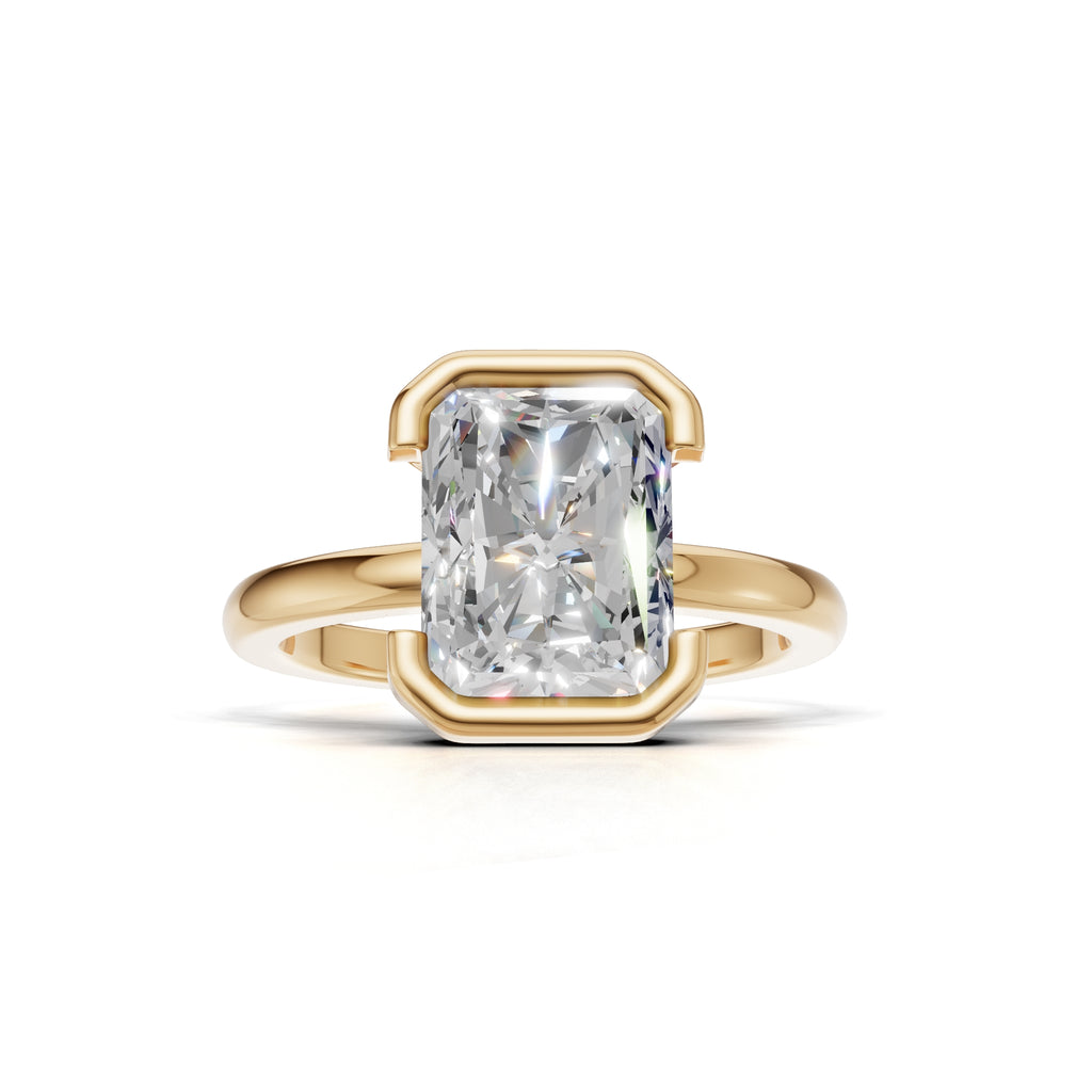 3 ct Lab Diamond Half-Bezel Ring, IGI Certified Lab Grown Diamond, Yellow Gold Solitaire 3ct Yellow Gold Radiant