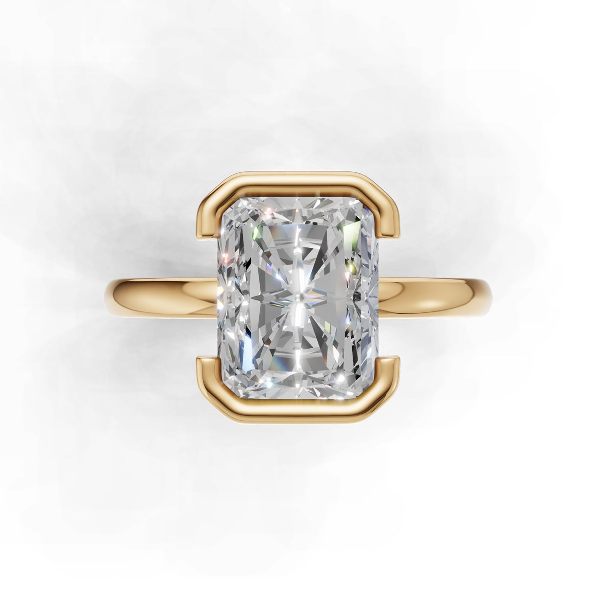3 ct Lab Diamond Half-Bezel Ring, IGI Certified Lab Grown Diamond, Yellow Gold Solitaire 3ct Yellow Gold Radiant