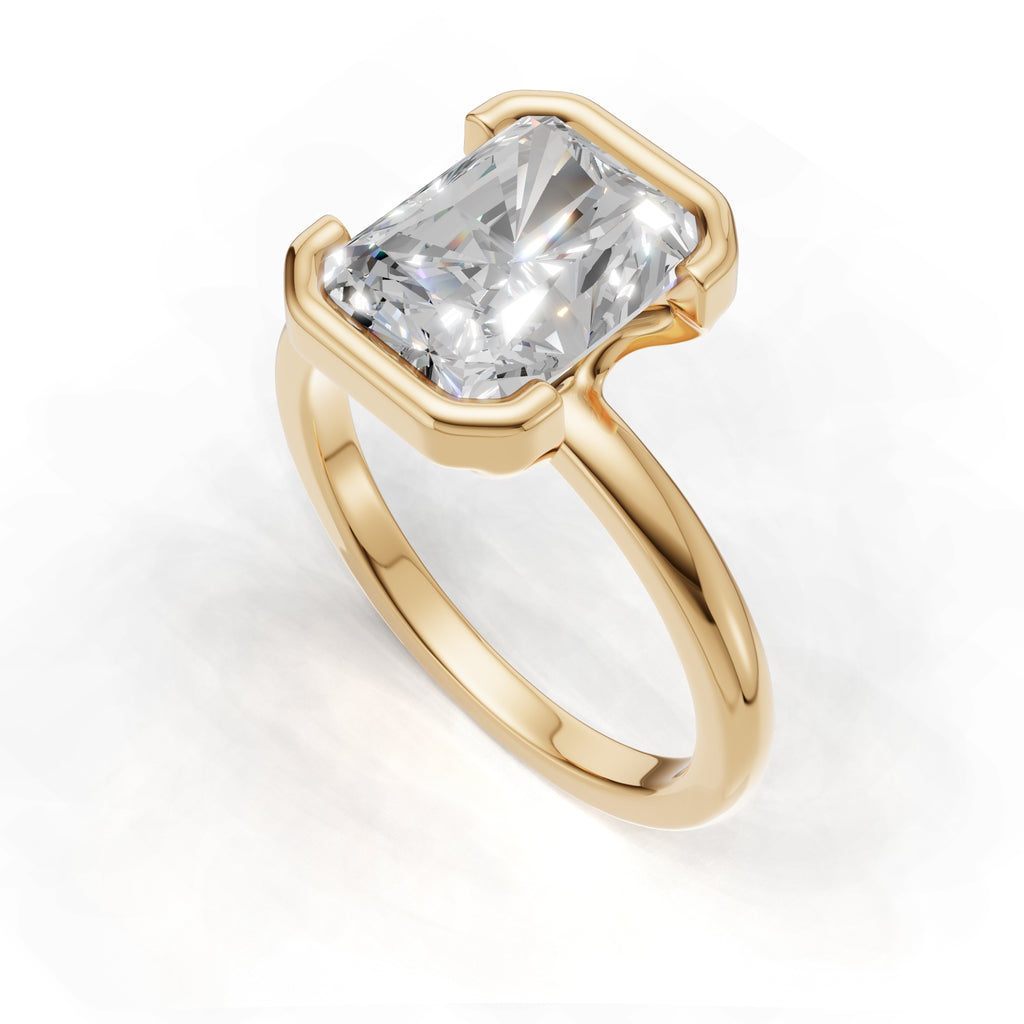 3 ct Lab Diamond Half-Bezel Ring, IGI Certified Lab Grown Diamond, Yellow Gold Solitaire 3ct Yellow Gold Radiant