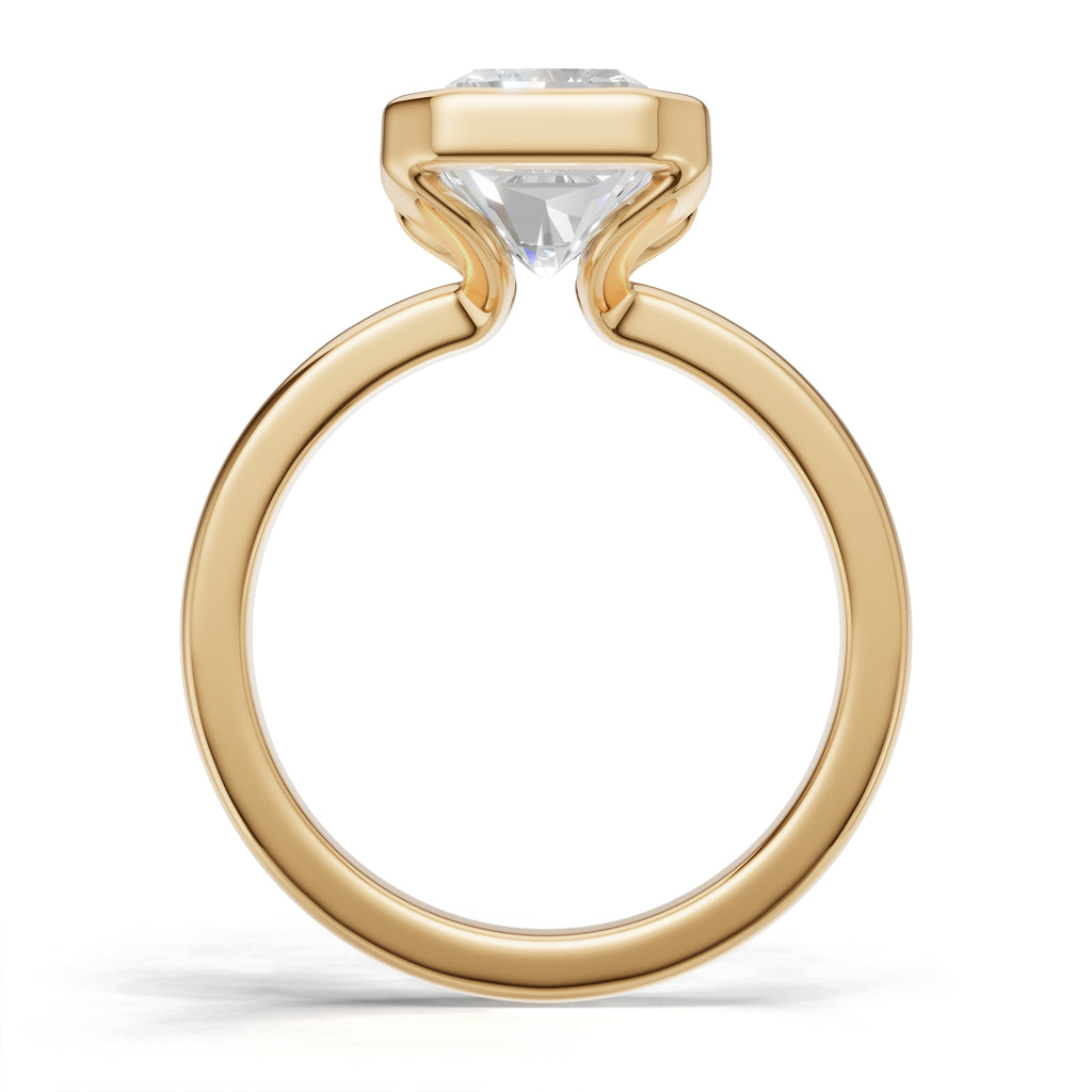 3 ct Lab Diamond Half-Bezel Ring, IGI Certified Lab Grown Diamond, Yellow Gold Solitaire 3ct Yellow Gold Radiant