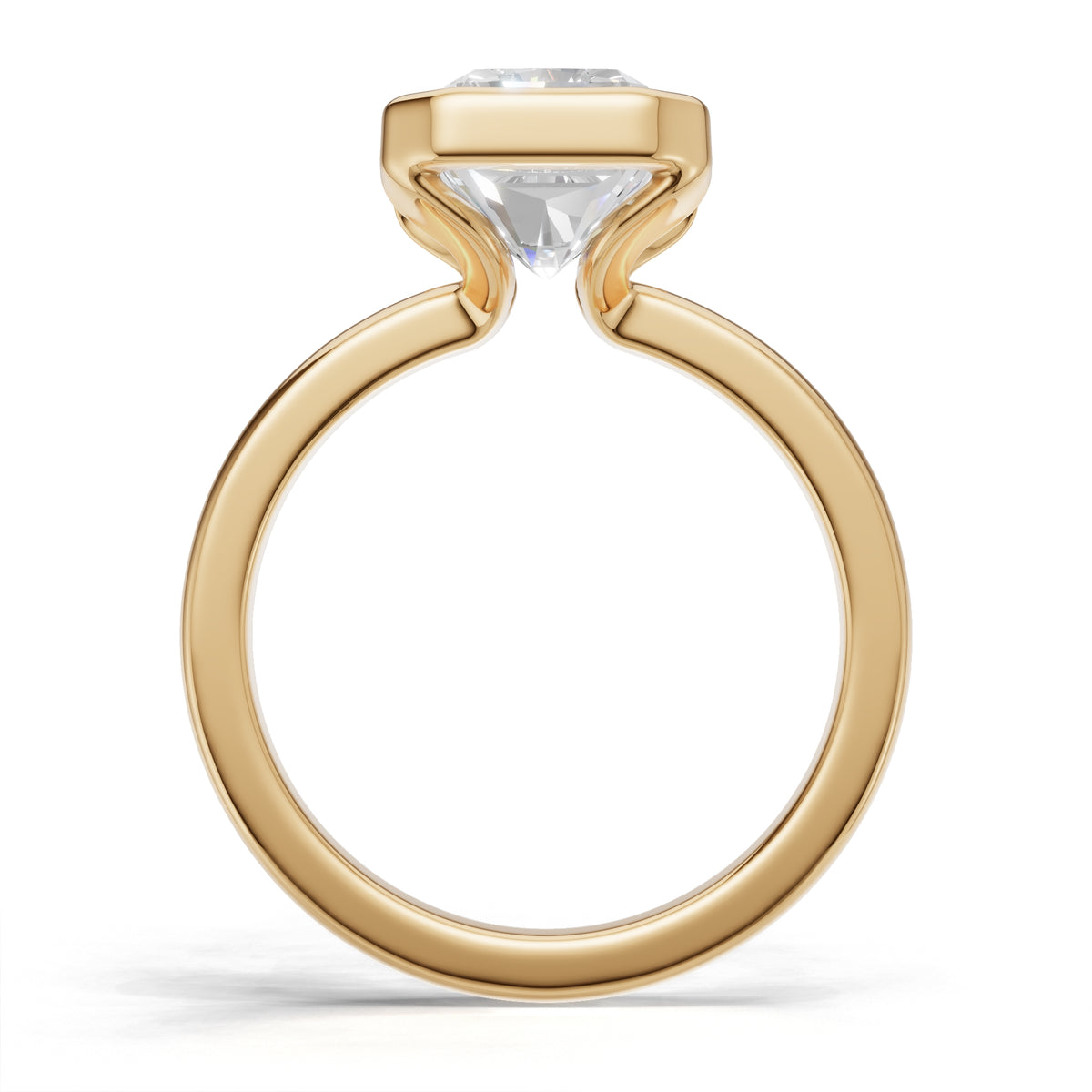 3 ct Lab Diamond Half-Bezel Ring, IGI Certified Lab Grown Diamond, Yellow Gold Solitaire 3ct Yellow Gold Radiant