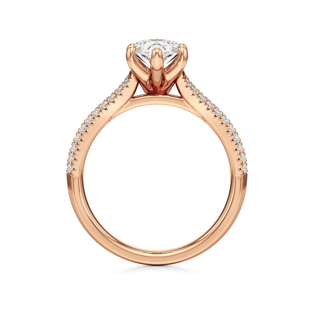 2 ct Split Shank Pavé Ring, IGI Certified Lab Grown Diamond, Four-Prong Solitaire 2ct Rose Gold Marquise