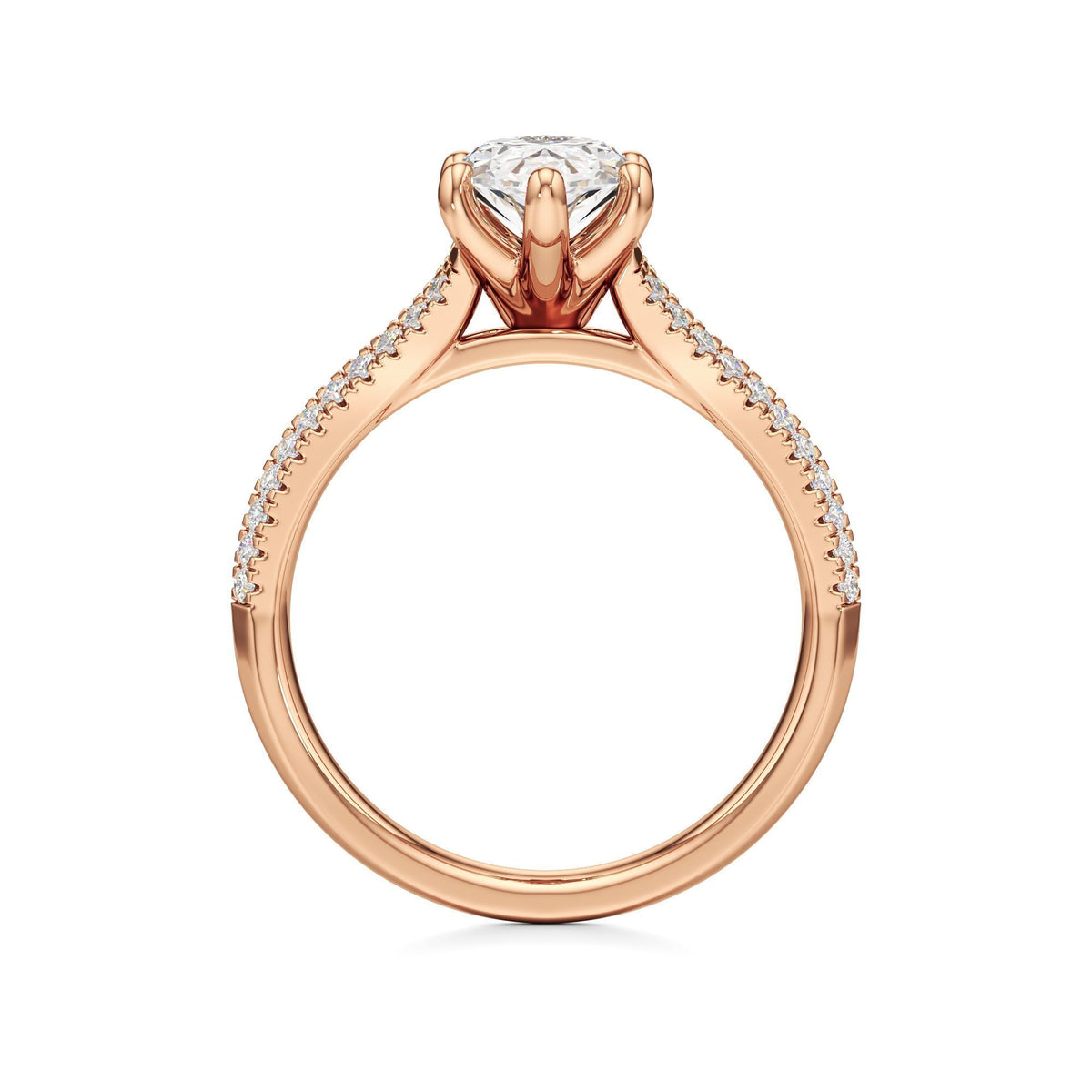 2 ct Split Shank Pavé Ring, IGI Certified Lab Grown Diamond, Four-Prong Solitaire 2ct Rose Gold Marquise