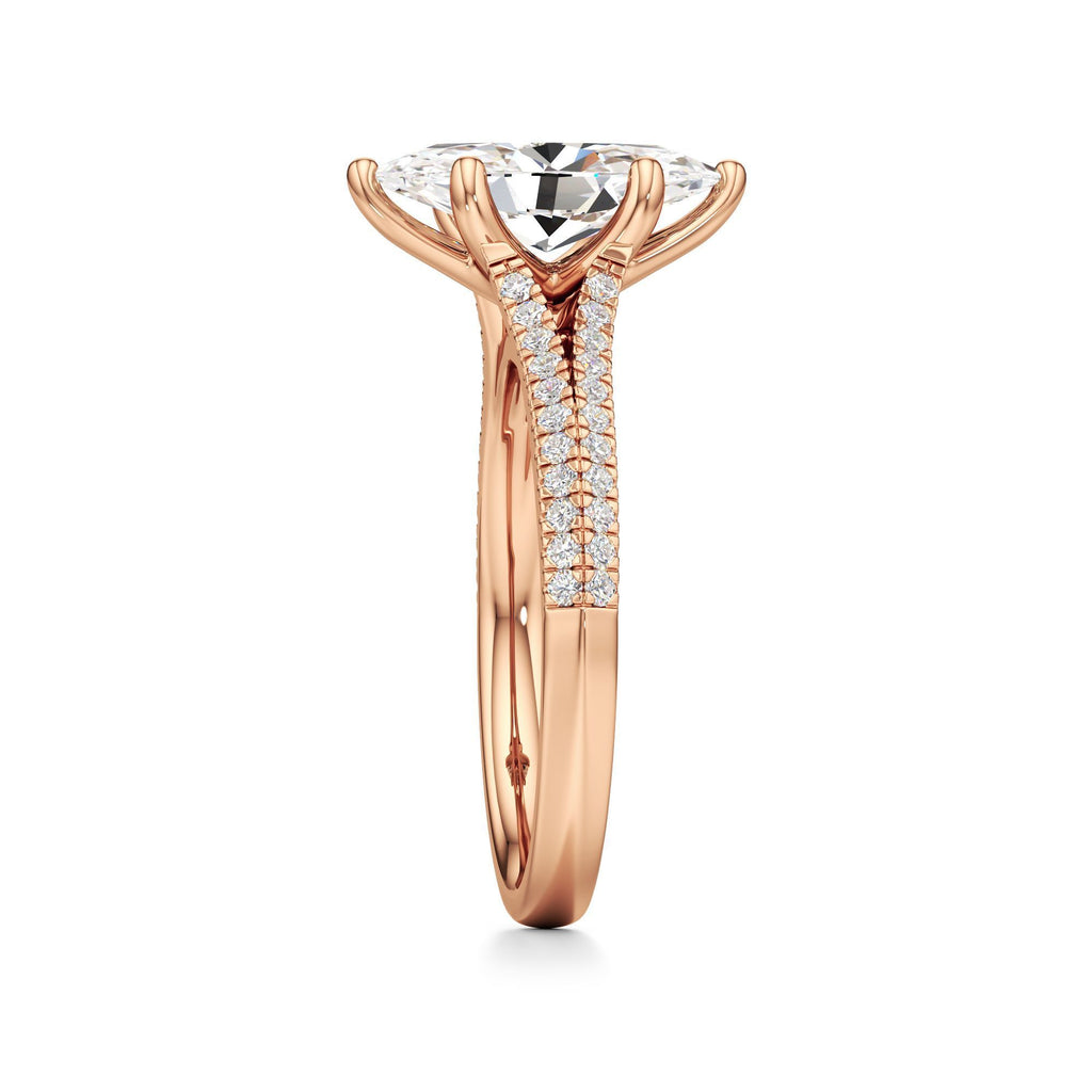 2 ct Split Shank Pavé Ring, IGI Certified Lab Grown Diamond, Four-Prong Solitaire 2ct Rose Gold Marquise