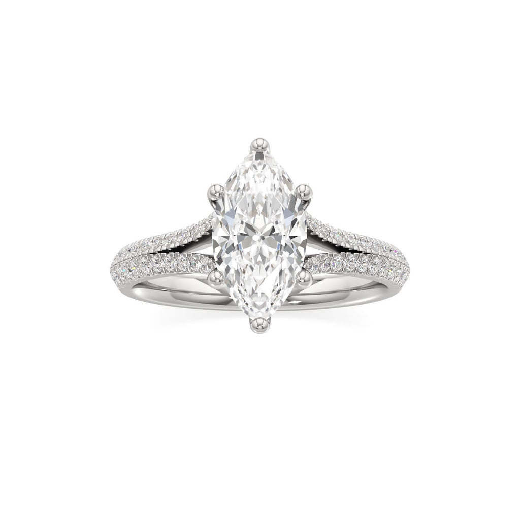 2 ct Split Shank Pavé Ring, IGI Certified Lab Grown Diamond, Four-Prong Solitaire 2ct White Gold Marquise