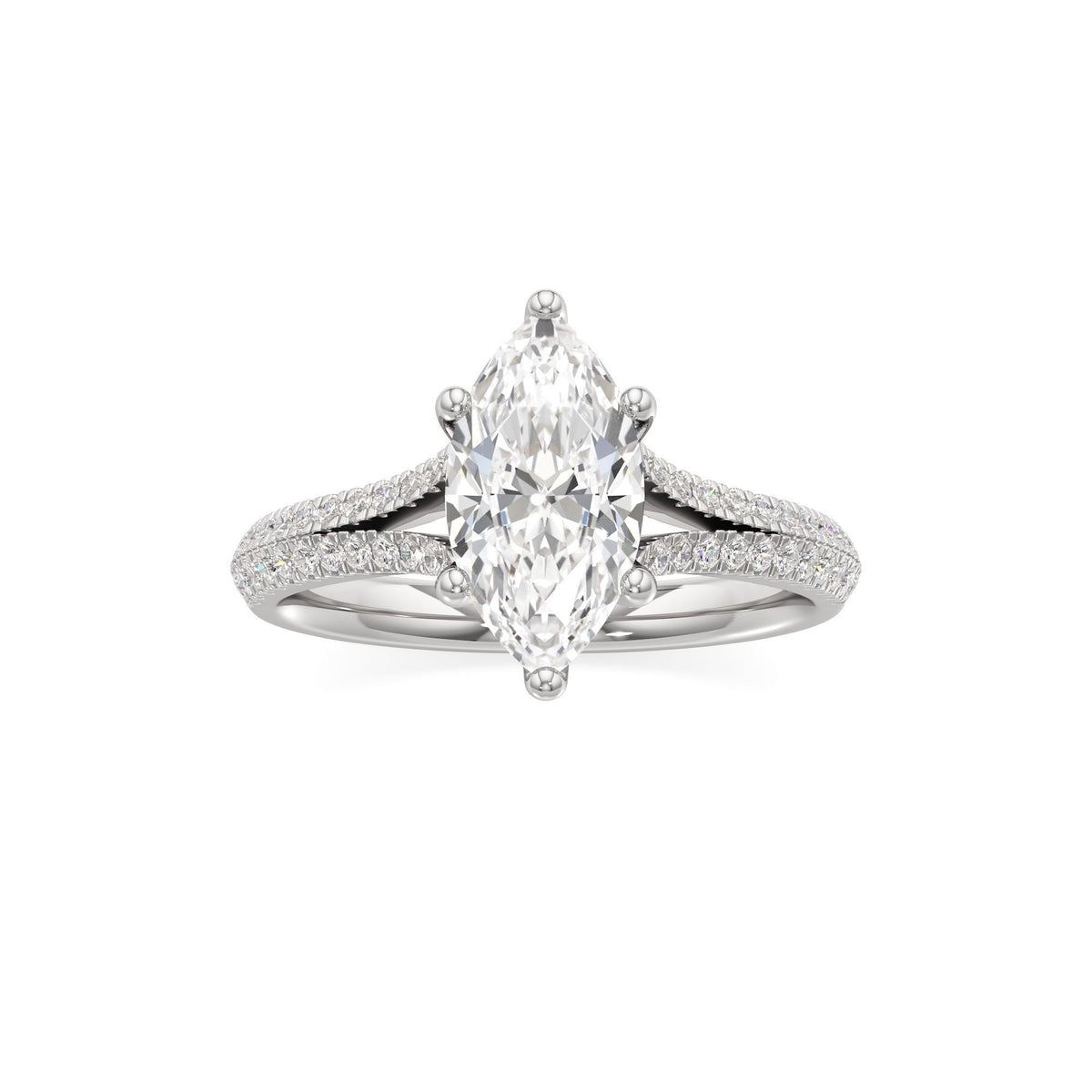 2 ct Split Shank Pavé Ring, IGI Certified Lab Grown Diamond, Four-Prong Solitaire 2ct White Gold Marquise