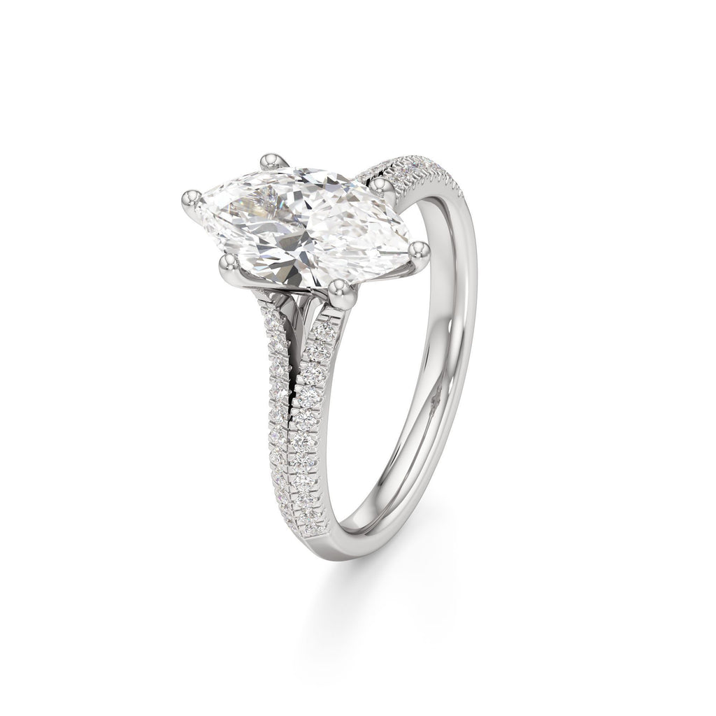 2 ct Split Shank Pavé Ring, IGI Certified Lab Grown Diamond, Four-Prong Solitaire 2ct White Gold Marquise