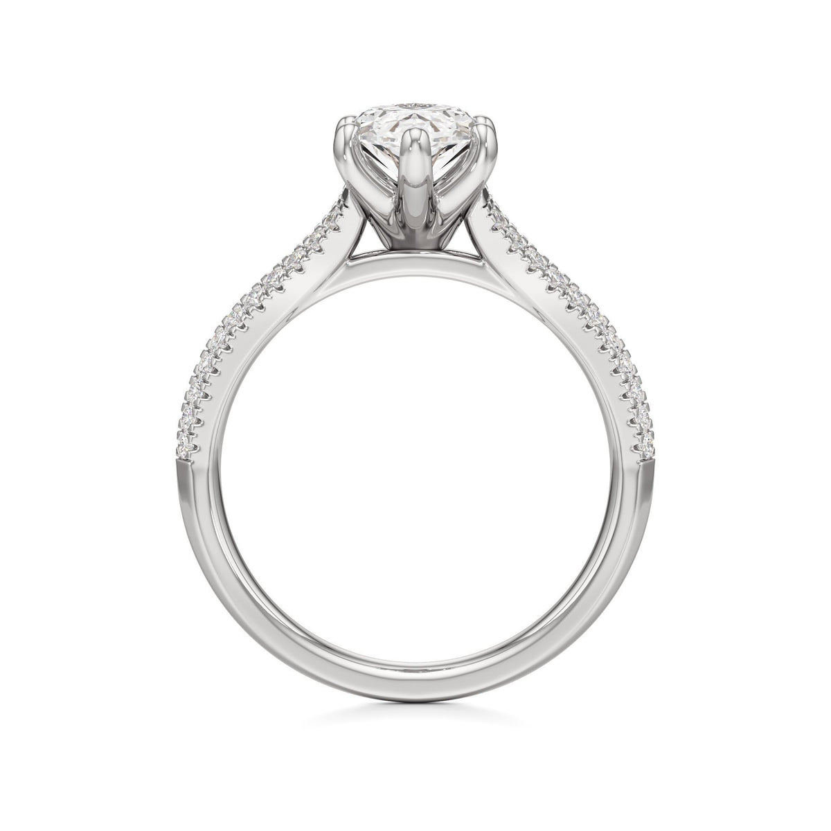 2 ct Split Shank Pavé Ring, IGI Certified Lab Grown Diamond, Four-Prong Solitaire 2ct White Gold Marquise