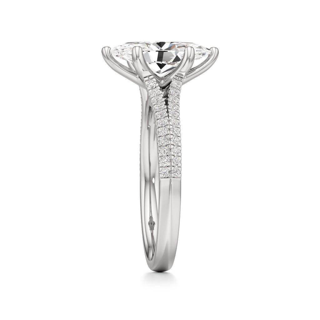 2 ct Split Shank Pavé Ring, IGI Certified Lab Grown Diamond, Four-Prong Solitaire 2ct White Gold Marquise