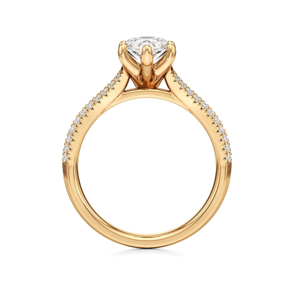2 ct Split Shank Pavé Ring, IGI Certified Lab Grown Diamond, Four-Prong Solitaire 2ct Yellow Gold Marquise