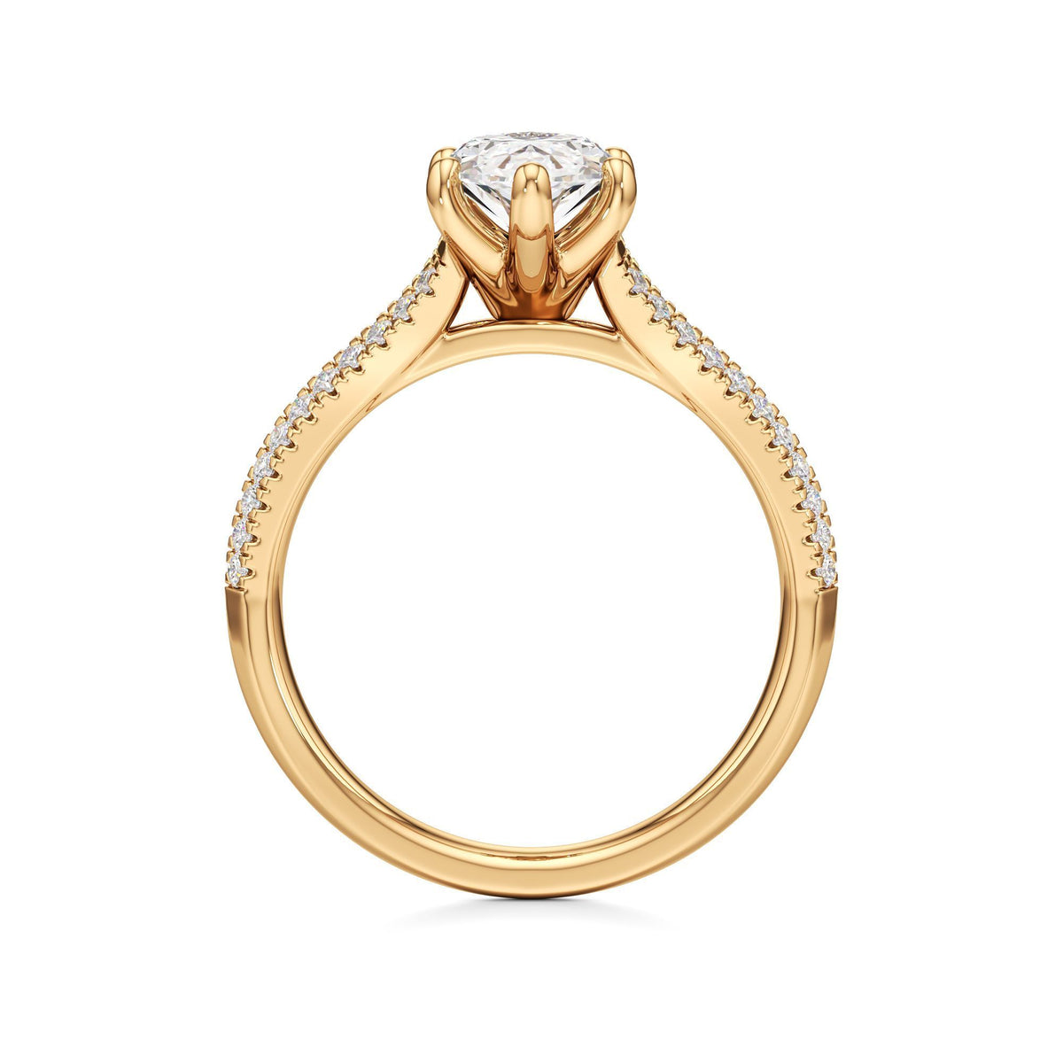 2 ct Split Shank Pavé Ring, IGI Certified Lab Grown Diamond, Four-Prong Solitaire 2ct Yellow Gold Marquise