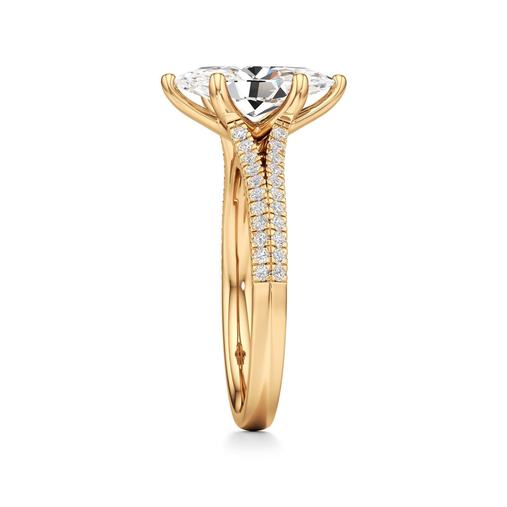 2 ct Split Shank Pavé Ring, IGI Certified Lab Grown Diamond, Four-Prong Solitaire 2ct Yellow Gold Marquise