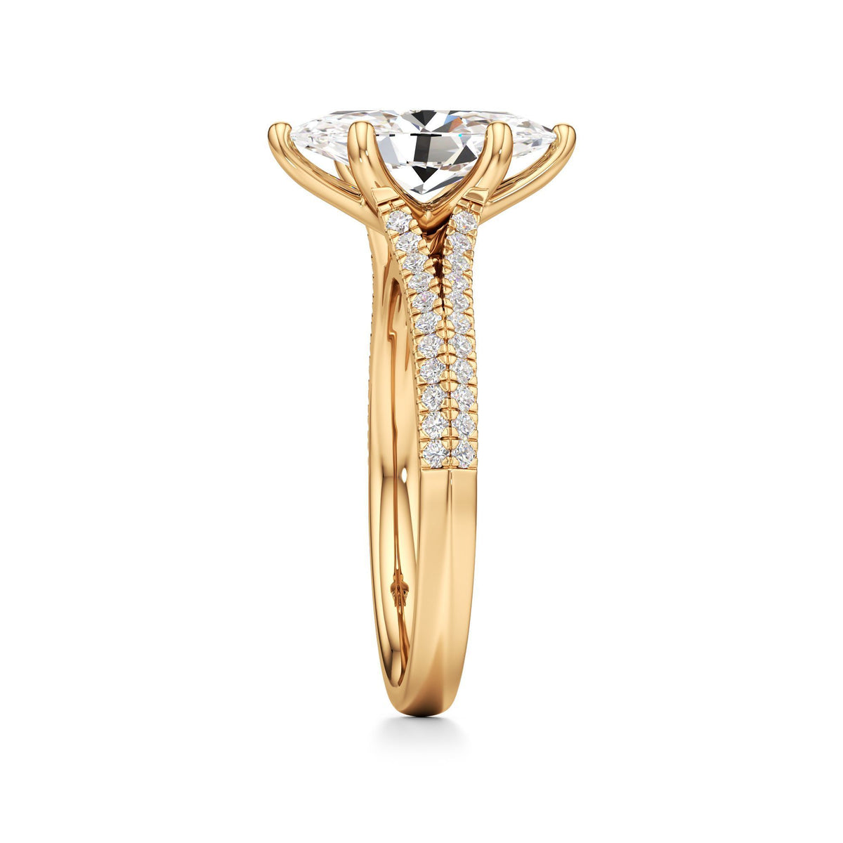2 ct Split Shank Pavé Ring, IGI Certified Lab Grown Diamond, Four-Prong Solitaire 2ct Yellow Gold Marquise