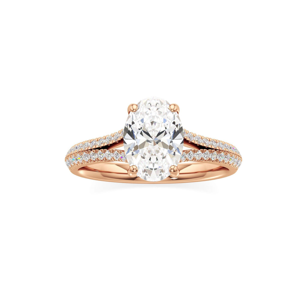 2 ct Split Shank Pavé Ring, IGI Certified Lab Grown Diamond, Four-Prong Solitaire 2ct Rose Gold Oval