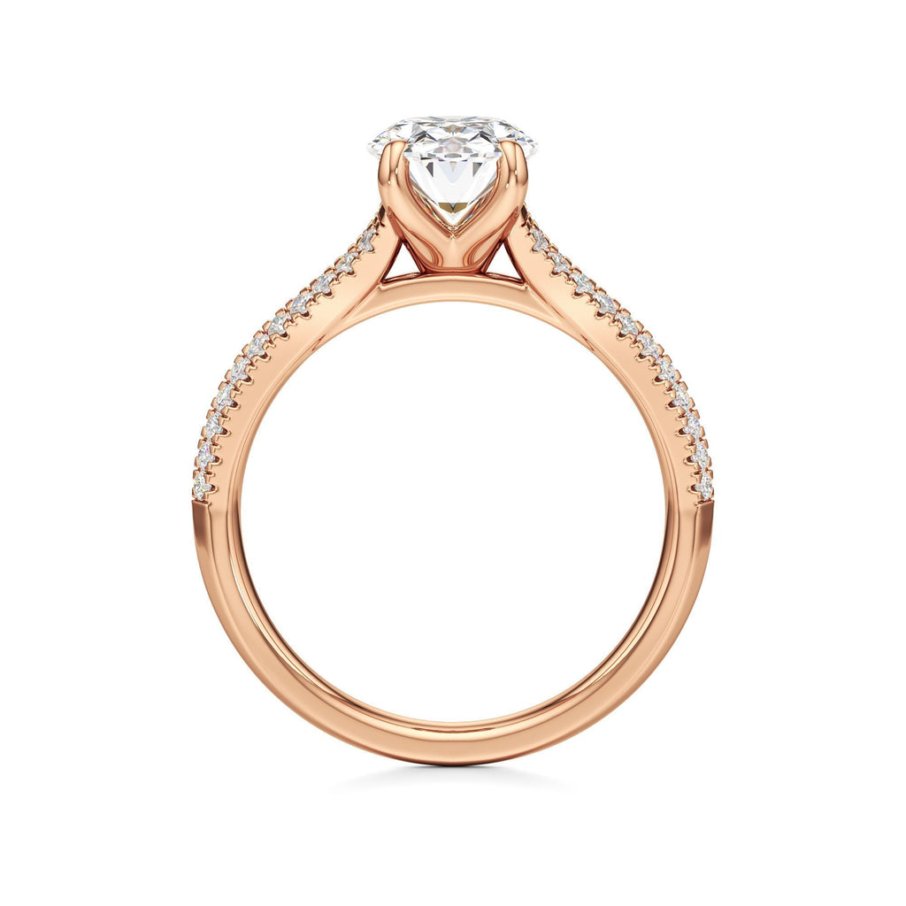 2 ct Split Shank Pavé Ring, IGI Certified Lab Grown Diamond, Four-Prong Solitaire 2ct Rose Gold Oval