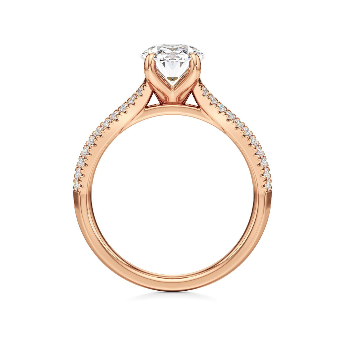 2 ct Split Shank Pavé Ring, IGI Certified Lab Grown Diamond, Four-Prong Solitaire 2ct Rose Gold Oval