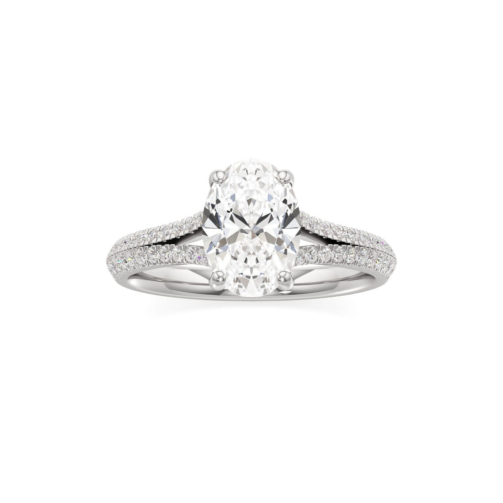 2 ct Split Shank Pavé Ring, IGI Certified Lab Grown Diamond, Four-Prong Solitaire 2ct White Gold Oval