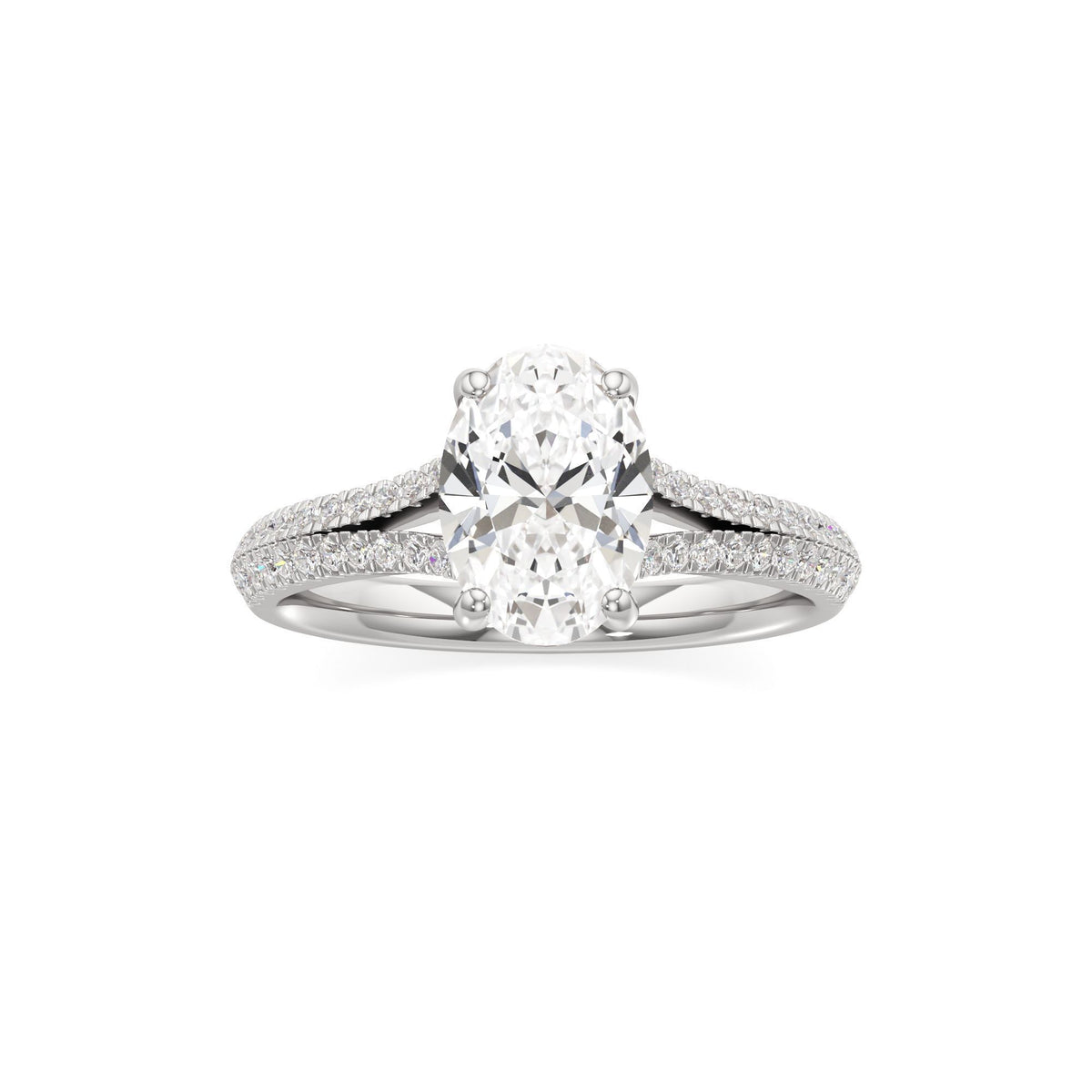 2 ct Split Shank Pavé Ring, IGI Certified Lab Grown Diamond, Four-Prong Solitaire 2ct White Gold Oval