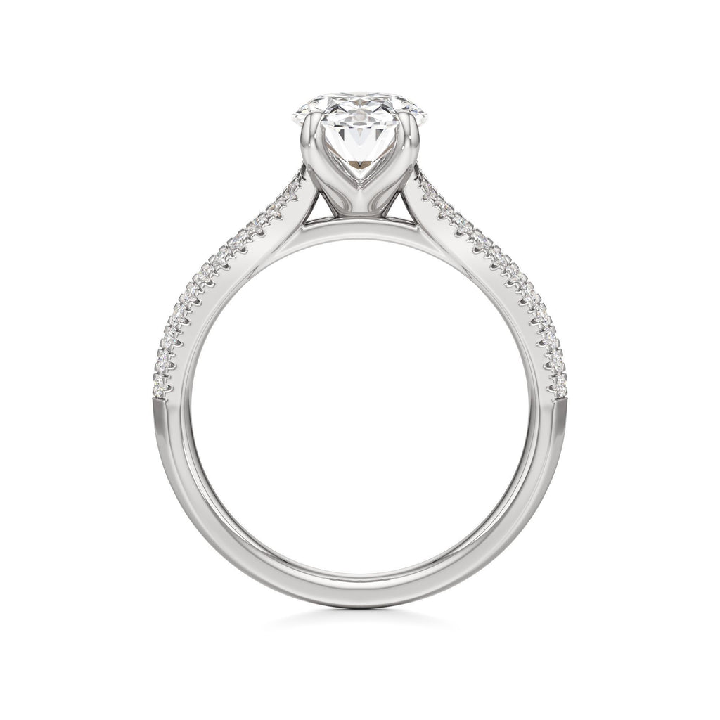 2 ct Split Shank Pavé Ring, IGI Certified Lab Grown Diamond, Four-Prong Solitaire 2ct White Gold Oval