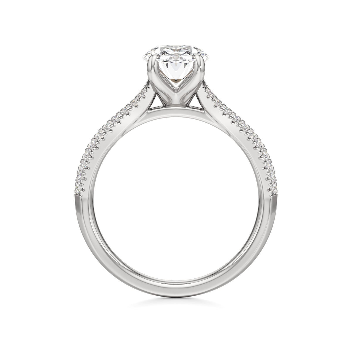 2 ct Split Shank Pavé Ring, IGI Certified Lab Grown Diamond, Four-Prong Solitaire 2ct White Gold Oval
