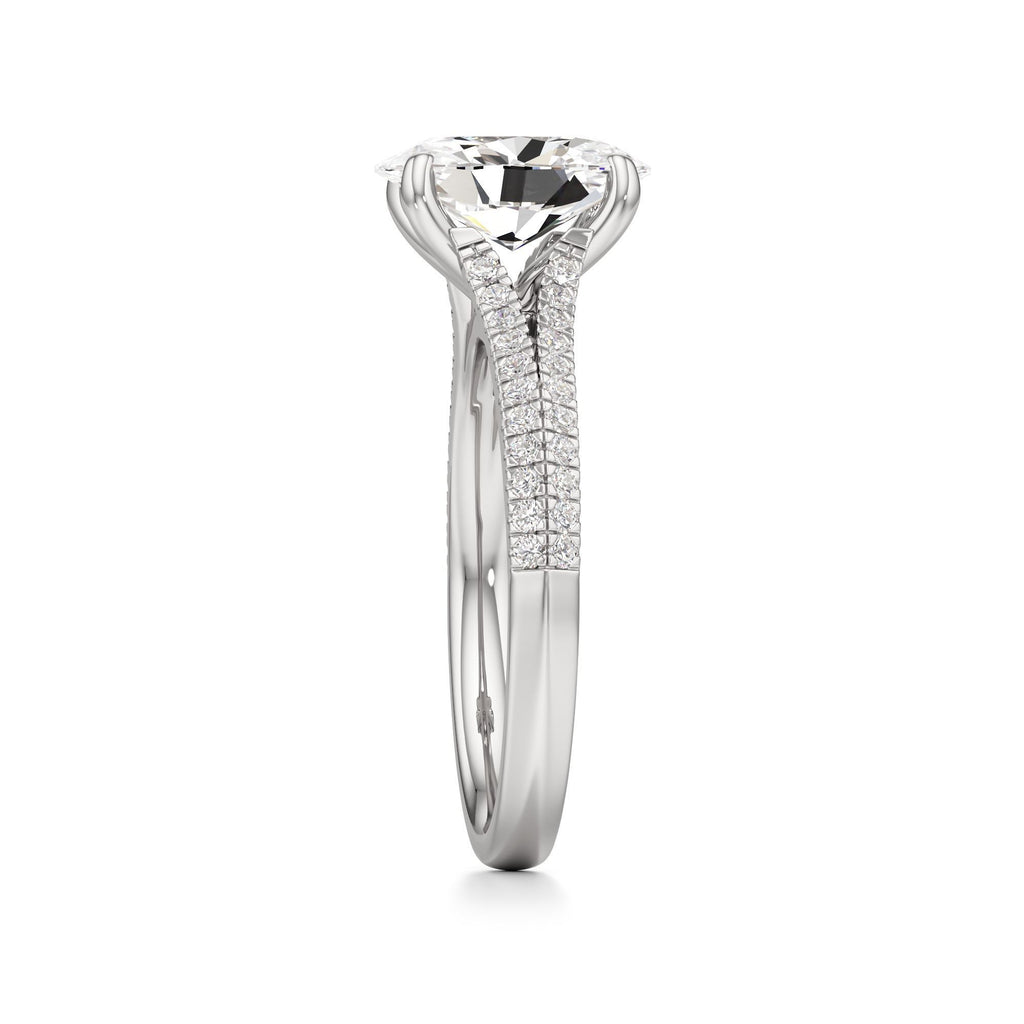 2 ct Split Shank Pavé Ring, IGI Certified Lab Grown Diamond, Four-Prong Solitaire 2ct White Gold Oval