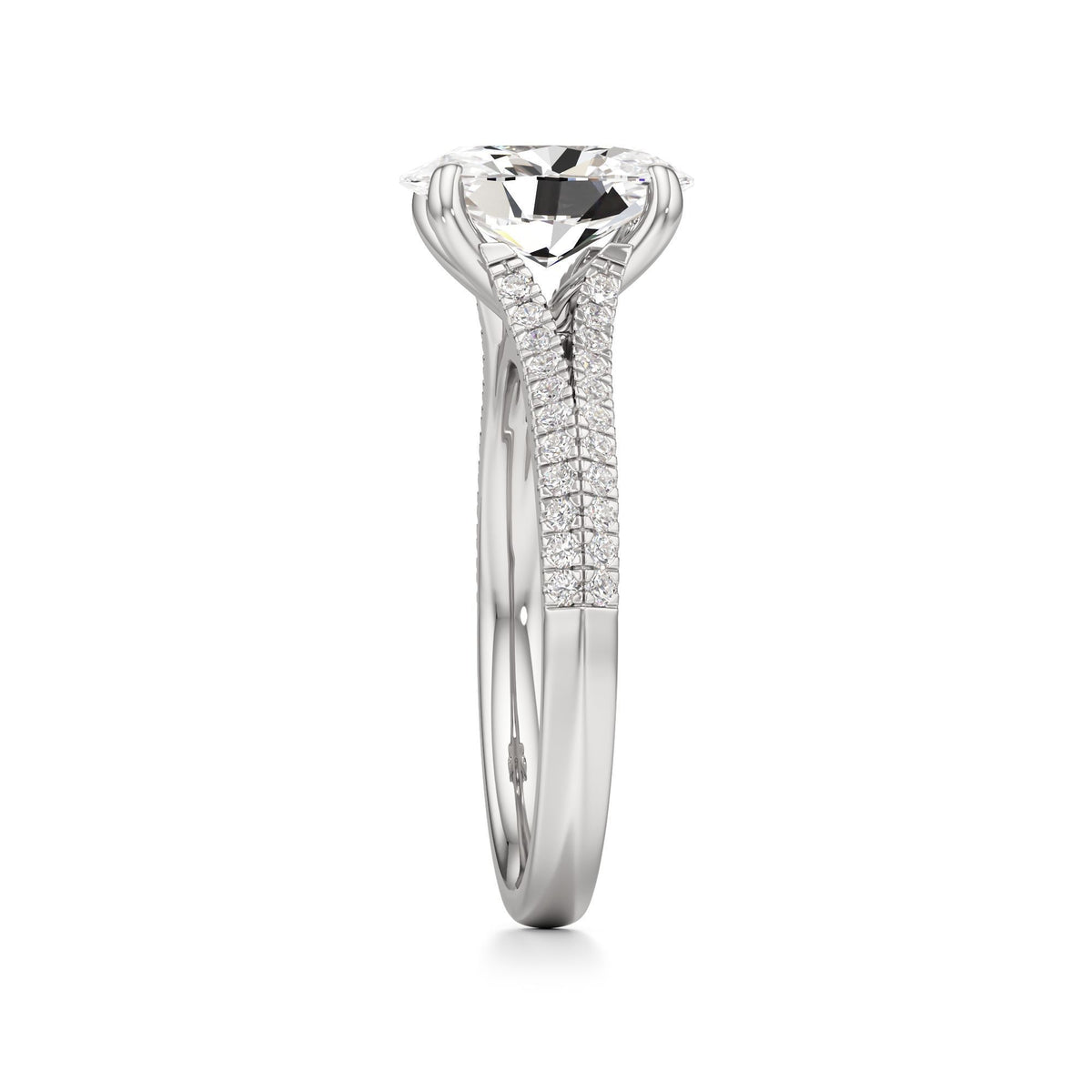 2 ct Split Shank Pavé Ring, IGI Certified Lab Grown Diamond, Four-Prong Solitaire 2ct White Gold Oval