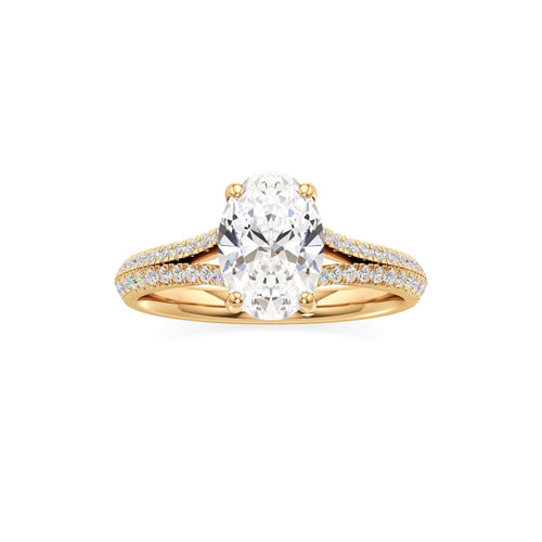 2 ct Split Shank Pavé Ring, IGI Certified Lab Grown Diamond, Four-Prong Solitaire 2ct Yellow Gold Oval