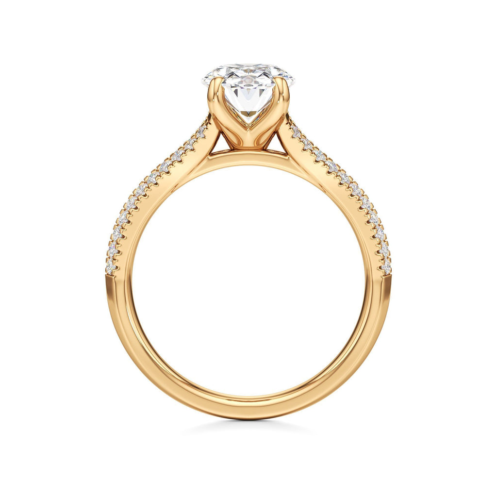2 ct Split Shank Pavé Ring, IGI Certified Lab Grown Diamond, Four-Prong Solitaire 2ct Yellow Gold Oval