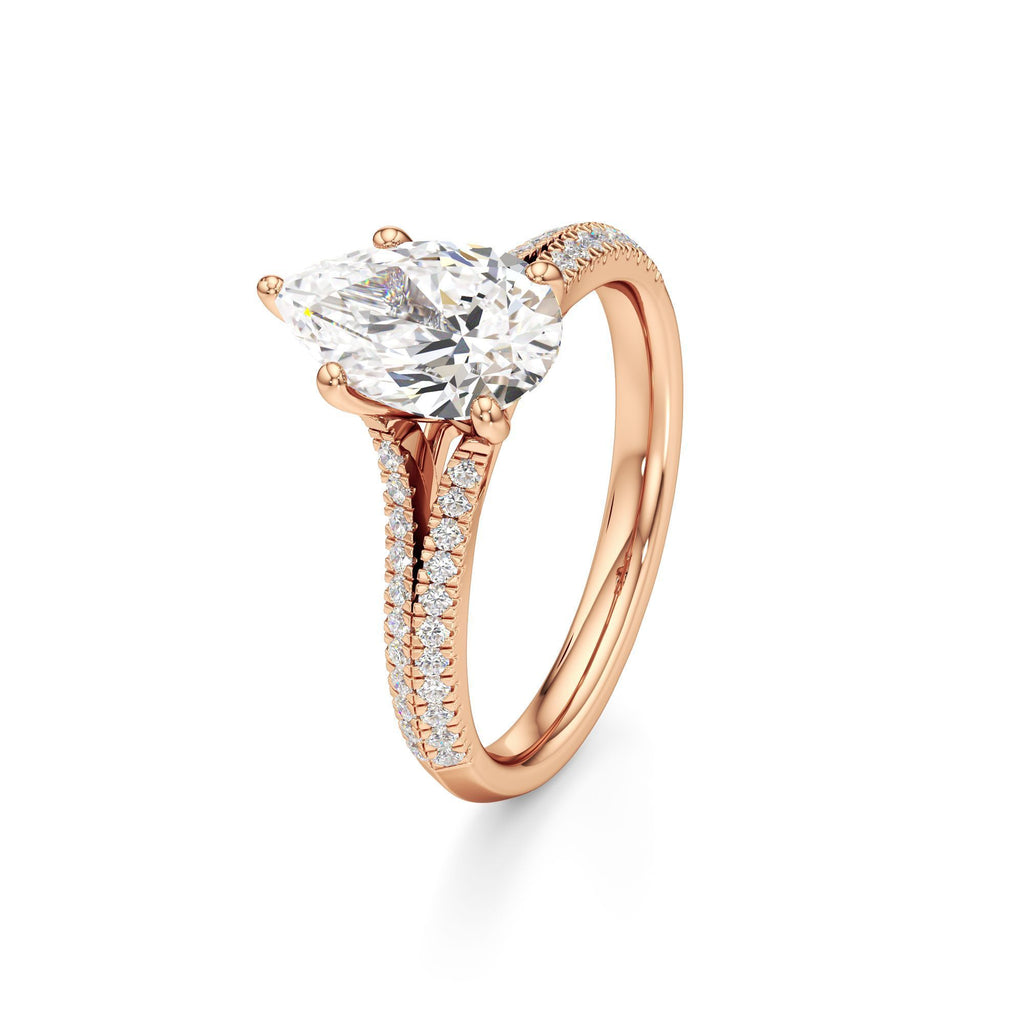 2 ct Split Shank Pavé Ring, IGI Certified Lab Grown Diamond, Four-Prong Solitaire 2ct Rose Gold Pear