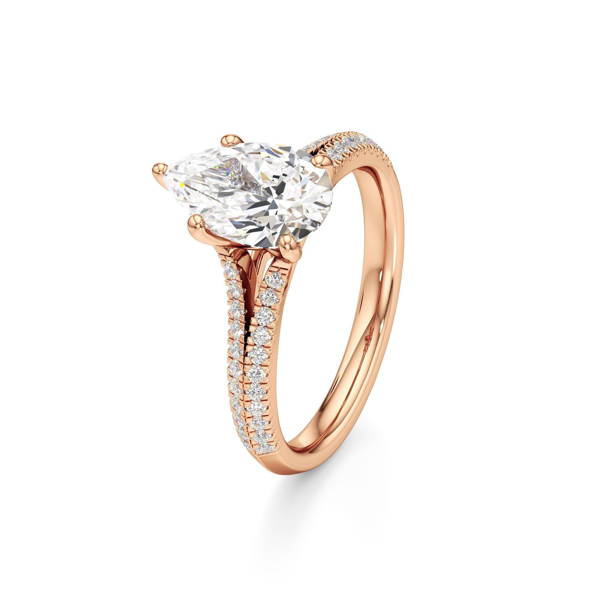 2 ct Split Shank Pavé Ring, IGI Certified Lab Grown Diamond, Four-Prong Solitaire 2ct Rose Gold Pear