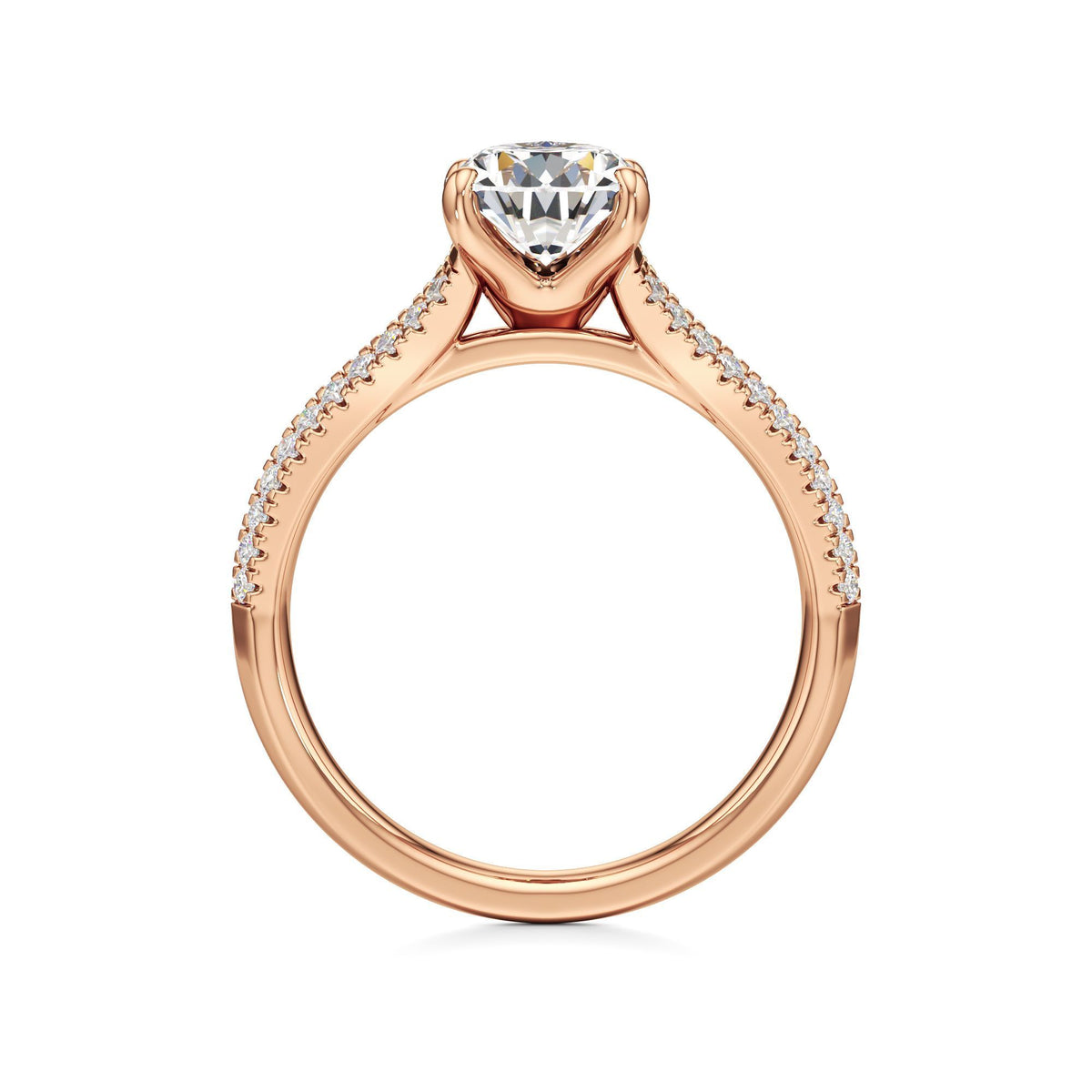 2 ct Split Shank Pavé Ring, IGI Certified Lab Grown Diamond, Four-Prong Solitaire 2ct Rose Gold Pear