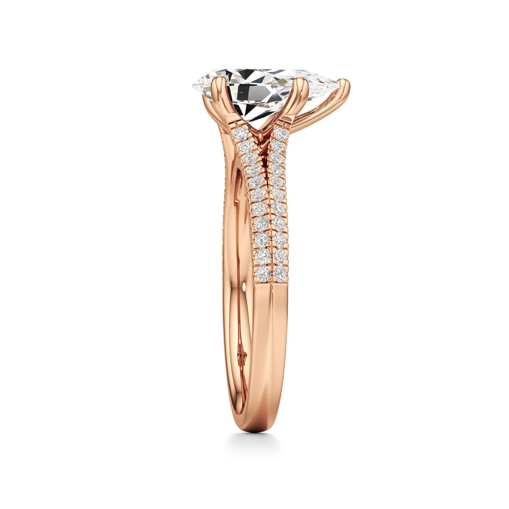 2 ct Split Shank Pavé Ring, IGI Certified Lab Grown Diamond, Four-Prong Solitaire 2ct Rose Gold Pear
